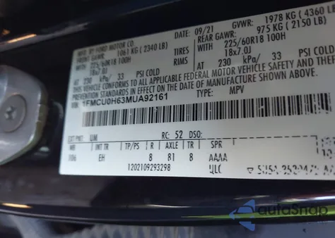 2021 Ford Escape Sel z USA, uszkodzony, nr VIN 1FMCU0H63MUA92161